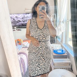 BCBGMAXAZRIA Animal Print Peplum Bandage Fitted Dress Large